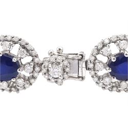 18ct white gold oval cut sapphire and round brilliant cut diamond bracelet, stamped 750, total sapphire weight approx 8.00 carat, total diamond weight approx 3.65 carat