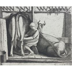 Frederick George Austin (British 1902-1990): A Milkmaid Milking, drypoint etching numbered ‘1st state’ and dated November 2nd 1929 in pencil 16cm x 19cm (unframed) Provenance: direct from the granddaughter of the artist