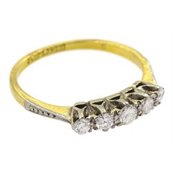 Gold five stone round brilliant cut diamond ring, stamped 18ct & Plat