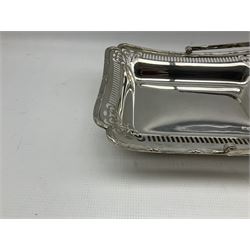 Silver rectangular cake basket with swing handle, pierced border and shaped supports 27cm x 22cm Sheffield 1931 Maker Viners Ltd 23.5oz