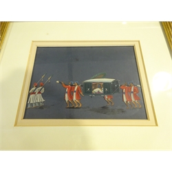 Indian Company School (Late 19th century): Processional Scenes, set of eight finely detailed gouaches on mica, each 10cm x 13.5cm (8)