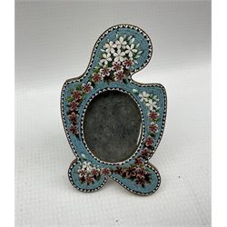 20th century micro mosaic picture frame with floral decoration H11cm together with abalone shell fish reticulated bottle opener H20cm