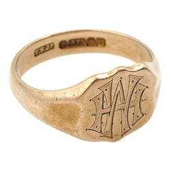 9ct rose gold signet ring, monogrammed with initials WH, hallmarked