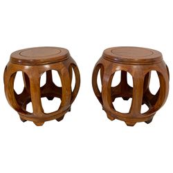 Pair Chinese hardwood stands or occasional tables, circular bulbous form