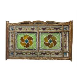 Stained glass transom window, with several panels 54cm x 110cm