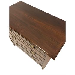 Late 19th century walnut three drawer chest, raised on turned supports 
