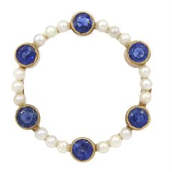 9ct gold sapphire and pearl wreath brooch, Birmingham 1980