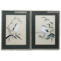 Japanese School (contemporary): Japanese Wading Bird, gouache on silk indistinctly signed 37cm x 25cm