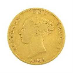 Queen Victoria 1865 gold half sovereign coin, die number 12