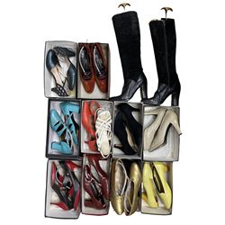 Collection of designer shoes to include a pair of Yves Saint Laurent court shoes, Toast black suede court shoes, Marni, Bally, Manfield & Sons Ltd and others, all worn and mostly in original boxes