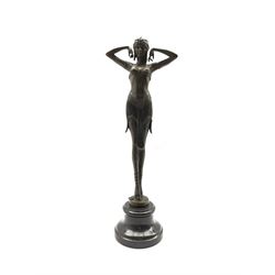 Art Deco style bronze figure of a dancer standing on her tiptoes after 'Chiparus', with foundry mark, H49cm overall