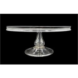 Late 18th century clear glass tazza, with a wide circular top with collar rim, raised on a Silesian stem and domed folded foot, D32cm x H14cm