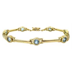 9ct gold circular blue topaz bar link bracelet, hallmarked 