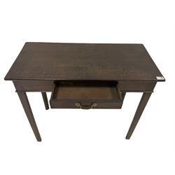 18th century oak side table, the rectangular top over one frieze drawer, raised on square supports 