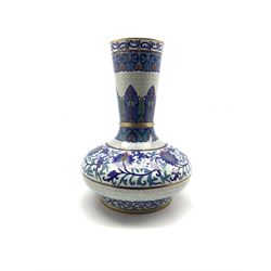 20th century Cloisonne vase of compressed baluster form, the body decorated with scrolling foliage, bands of Greek Key inlay and stiff leaves, H31cm 