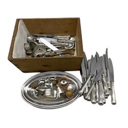 Quantity of assorted plated cutlery, two silver serviette rings etc