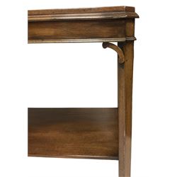 Early 20th century Georgian design mahogany two-tier side table or buffet, chamfered supports with C-scroll brackets