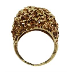 9ct gold textured open work dome shaped ring, hallmarked, approx 11.75gm