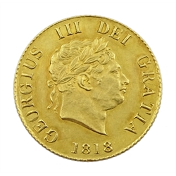 George III 1818 gold half sovereign coin, crowned shield reverse