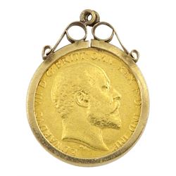 King Edward VII 1903 gold half sovereign, loose mounted in 9ct gold pendant, hallmarked