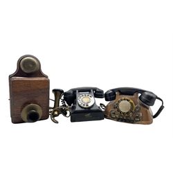 Vintage 'Standard, London' telephone, a continental copper telephone and a wall mounted telephone with bell box 
