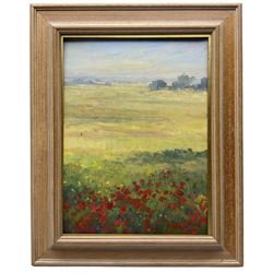Continental School (20th Century): Poppy Fields, two oils on canvas by different hands indistinctly signed max 32cm x 54cm (2)