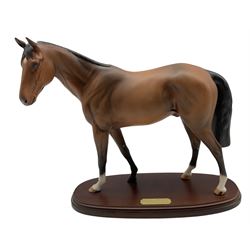 Royal Doulton racehorse 'Troy' on wooden plinth