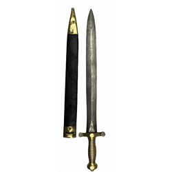 19th century French gladius type short sword and scabbard with brass grip, the blade stamped 'Jean' blade length 49cm 
