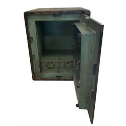 Skidmore Bent Steel Safe, one locking door enclosing two interior drawers, with working key