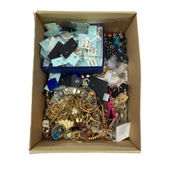 Large quantity of costume jewellery, including many pairs of earrings, gilt metal chains, pendants, and necklaces