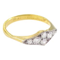 Early 20th century 18ct gold old cut diamond lozenge shaped cluster ring, total diamond weight approx 0.40 carat, stamped
