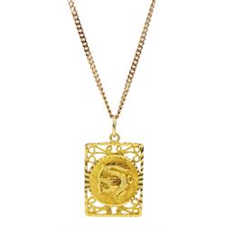 16ct gold dragon pendant, on 9ct gold link necklace