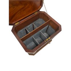 Regency mahogany and ebonised cellaret, early 19th century, the hinged lid enclosing a divided lead interior, with canted and fluted sides 