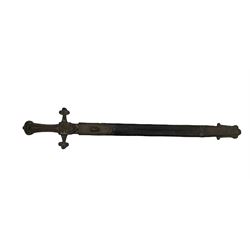 Victorian Rifle Band Volunteers sword with regulation brass hilt and VR monogram in brass mounted leather scabbard, blade length 48cm