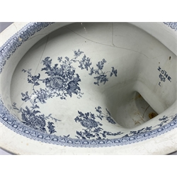 Victorian blue transfer printed toilet marked 