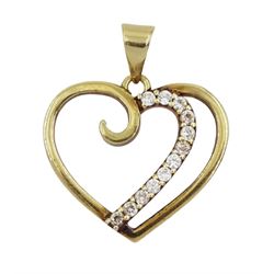 9ct gold cubic zirconia heart pendant, stamped 375