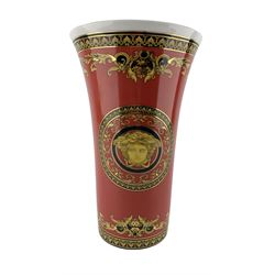 Rosenthal for Versace 'Medusa' pattern cylindrical vase with flared rim, H26.5cm
