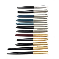 Collection of eleven various Parker fountain pens and a Sheaffer pen