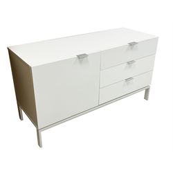 MADE.COM - 'Marcell' white gloss and burnished metal sideboard, fitted with cupboard and three drawers