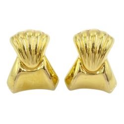 Pair of 9ct gold fan shaped stud earrings, stamped 375