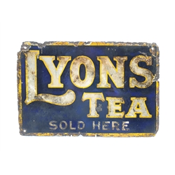 Lyons Tea enamelled advertising sign, double sided 45cm x 30cm 