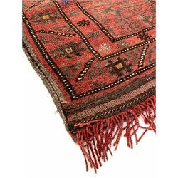 Persian saddle bag with decorative beaded fringe (114cm c 73cm) together with another Persian saddle bag (69cm x 120cm)