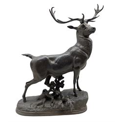 A Spelter model of a stag on naturalistic base H43cm