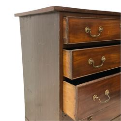 19th century mahogany straight-front chest, crossbanded top over four graduating cock-beaded drawers, raised on bracket feet