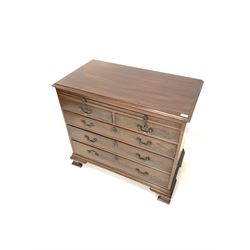 Georgian design mahogany chest with brushing slide over two short and three long drawers, raised on ogee bracket supports  W95cm