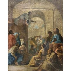 After Eustache Le Sueur (French 1616-1655) 'Saint Bruno Attends a Sermon by Raymond Diocrès', 18th century oil on canvas unsigned 33cm x 26cm (unframed)