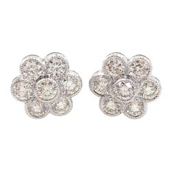 Pair of 18ct white gold round brilliant cut diamond, flower head cluster stud earrings