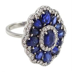 White gold oval sapphire and diamond dress ring by Effy, stamped 14K