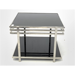 'Mid century modern' chrome and black glass two tier coffee table