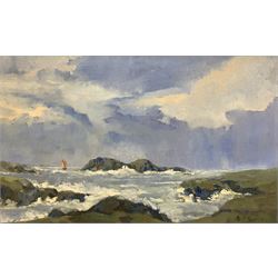 Alex McKenna (Irish 1943-): 'Rugged Coastline', oil on canvas signed '89, 41cm x 66cm